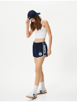 Koton Ekstra Mini Şort Beli Bağlamalı Çizgili Baskı Detaylı