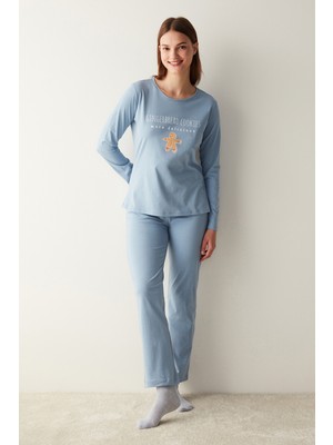 Penti Gingerbread Uzun Kollu Pantolon Mavi Pijama Takımı