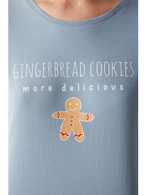 Penti Gingerbread Uzun Kollu Pantolon Mavi Pijama Takımı