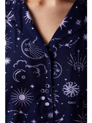 Penti Zodiac Desenli Lacivert Gömlek Pantolon Pijama Takımı