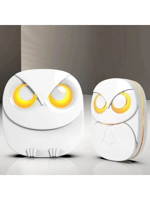 Techtic Lüx 1 Buton 1 Alıcı Kablosuz Kapı Zili Yaratıcı Baykuş Şekilli Işıklı Uzun MESAFELI(300 Metre) Ev Ofis Depo(Beyaz)