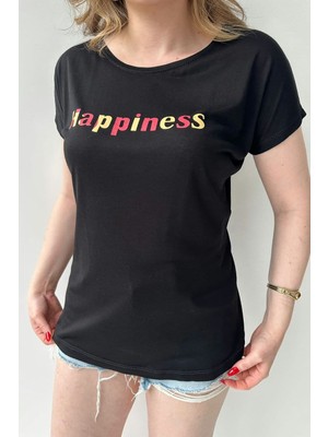 Mazi Butik Happiness T-Shirt Siyah