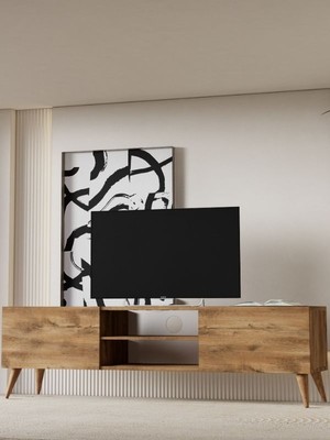 Regisan Tv Ünitesi Tv Sehpası Televizyon Sehpası Masası 140X30 cm Atlantik Çam (Venezia Konik Ayak)