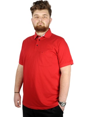 Modexl Battal Beden Erkek Tshirt Polo Yaka Cepli Klasik Pike 20552 Kırmızı