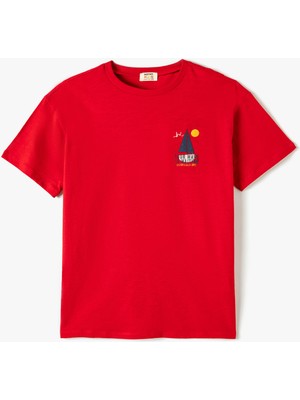 Koton Oversize Tişört Yelkenli Baskı Detaylı Kısa Kollu Pamuklu