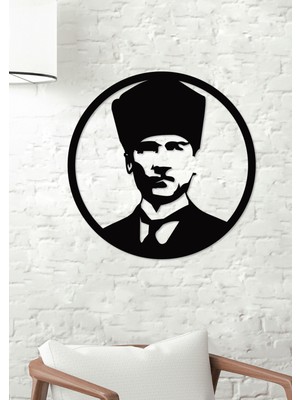 Gowpenart Dizayn Atatürk Kalpaklı Portre Dekoratif Siyah Duvar Tablosu / Ev & Ofis Tablosu / Hediye Tablo