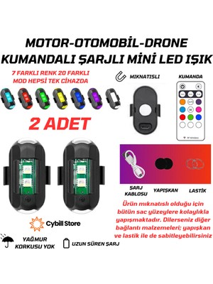 Cybill Store Kumandalı Çakarlı Şarjlı 7 Renk ve 20 Modlu 2 Adet Mini LED Işık Drone Motorsiklet Araba Bisiklet Işığı