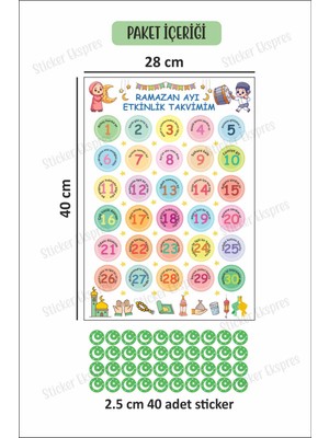 Sticker Ekspres Çocuklar Için Ramazan Ayı Etkinlik Takvimi Oruç Çizelgesi Duvar Kapı Cam Sticker Seti