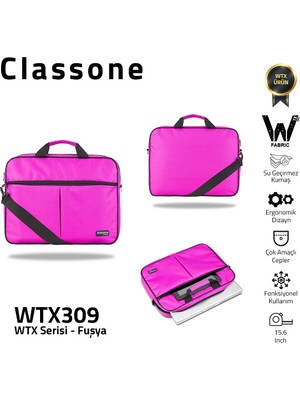 Classone WTX309 Wtxpro serisi 15.6 Inch Uyumlu Su Geçirmez Kumaş Macbook, Laptop , Notebook El Çantası- Fuşya