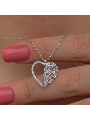 Gumush Gümüş Baget Taşlı Kalp Kadın Kolye