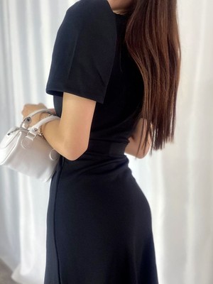 Bana Bi Giysi Kadın Kruvaze Yaka Midi Boy Kuşaklı Krep Elbise 120 cm