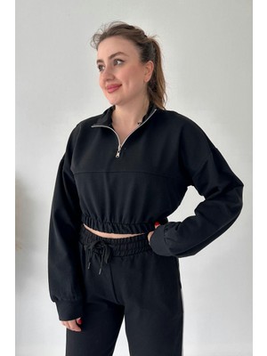 Mazi Butik Crop Sweatshirt Siyah