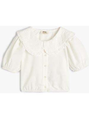 Koton Crop Oversize Gömlek Geniş Bebe Yaka Balon Kollu Pamuklu