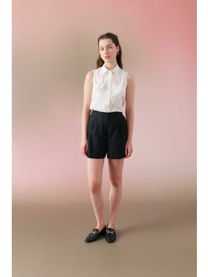 ROMAN Çift Pileli Keten Şort Siyah Y2412604_001