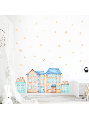 Artikel Evler ve Sarı Yıldızlar Çocuk Odası Duvar Sticker 50 x 70 cm