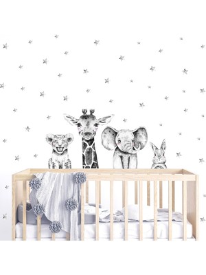 Artikel Siyah-Beyaz Safari Hayvanlar Çocuk Odası Duvar Sticker 50 x 70 cm