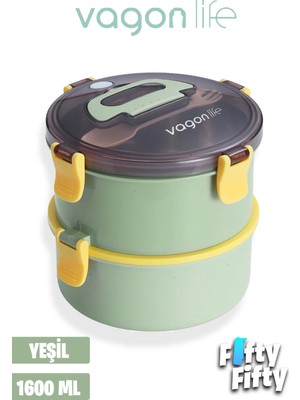 Vagonlife 1600 ml Iki Kat Yuvarlak Paslanmaz Çelik Bento Lunch Box Yeni Nesil Sefer TASI-ÇATALLIKAŞIK-397