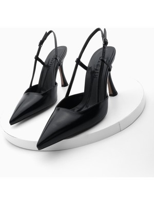 Marjin Kadın Sivri Burun Ince Ökçe Atkılı Abiye Klasik Topuklu Ayakkabı Reney Siyah