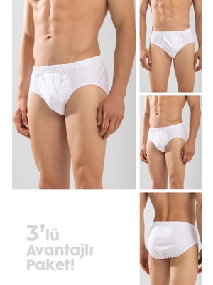 Erkek Pamuklu Düz Slip Külot 3'lü Paket Beyaz