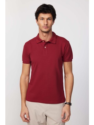 Tudors Erkek Slim Fit Dar Kesim  Pamuk Düz Pike Bordo Polo Yaka Tişört