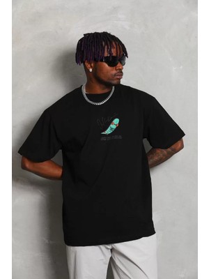 Tarz Yeri Unisex Baskılı Bisiklet Yaka T-Shirt 20/1 Penye - Siyah