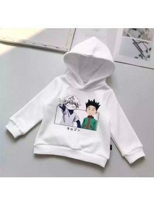 Kids Face Özel Tasarım Kapüşonlu Japon Anime Baskılı  Pamuk Kışlık Erkek Çocuk Sweatshırt