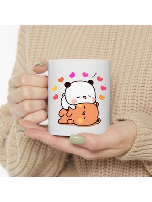 Bexdore Sevimli Bubu ve Dudu Kahve Kupa, Ayı Seramik Kupa, Panda Ayı Kupası,ingilizce Kupa