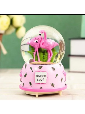 Mirabella Gift Flamingo Temalı Işıklı Müzikli Püskürtmeli Büyük Boy Kar Küresi 15 cm Sevgiliye Arkadaşa Hediye