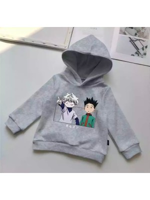 Kids Face Özel Tasarım Kapüşonlu Japon Anime Baskılı  Pamuk Kışlık Erkek Çocuk Sweatshırt