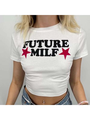 Köstebek Beyaz Future Milf Yarım T-Shirt