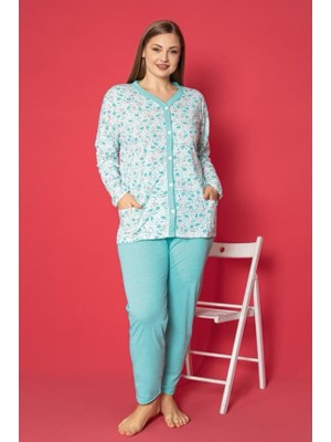 Farya Home X-Dreamy Büyük Beden Pamuklu Cepli Çiçekli Önden Düğmeli Pijama Takımı