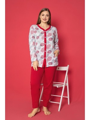 Farya Home X-Dreamy Büyük Beden Pamuklu Cepli Çiçekli Önden Düğmeli Pijama Takımı