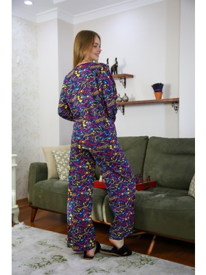 Hd Giyim Moda Çizgi Kadın Penye Bol Paça Pijama Takım 4120