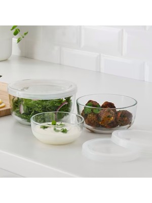 IKEA Bestamma 3 Adet Kapaklı Cam Gıda Saklama Kabı Kapları
