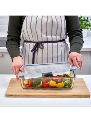 IKEA Cam Saklama Kabı Plastik Kapaklı Dikdörtgen Büyük Boy 32X21X9CM ( 3,1 Litre)