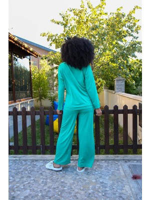 Hd Giyim Moda Çizgi Kadın Penye Bol Paça Pijama Takım 4124