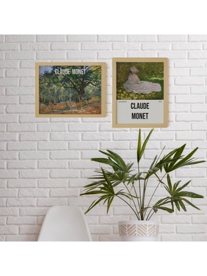 Ayışığı Dizayn Claude Monet Doğal Ahşap Çerçeveli 3'lü Tablo Seti