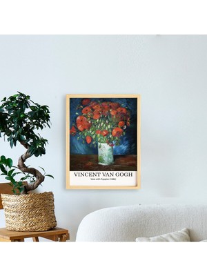 Ayışığı Dizayn Van Gogh Popies Doğal Ahşap Çerçeveli Tekli Tablo Seti
