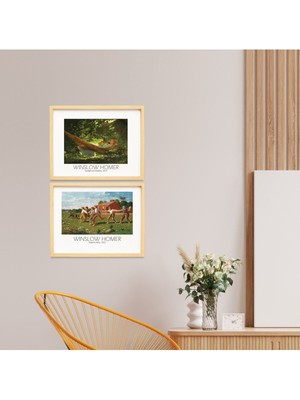 Ayışığı Dizayn Winslow Homer Doğal Ahşap Çerçeveli 2'li Tablo Seti