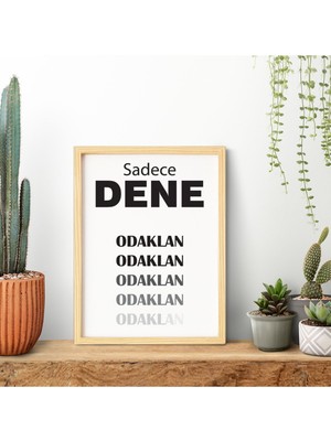 Yazı Odaklan Ahşap Çerçeveli Poster Tekli Dekor Duvar Tablo Seti