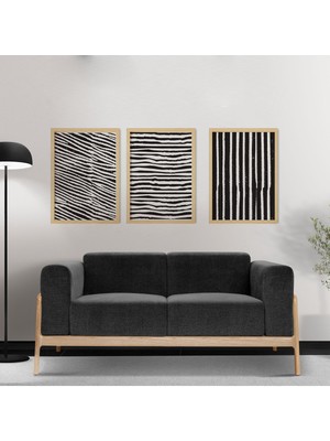 Ayışığı Dizayn Bohem & Iskandinav Line Scribble2 Ahşap Çerçeveli 3'lü Tablo Seti