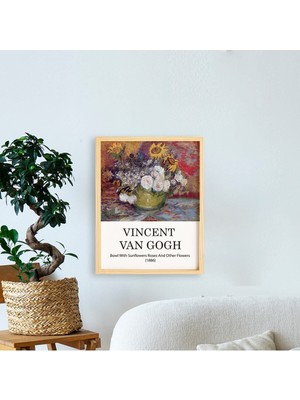 Ayışığı Dizayn Van Gogh Sunflowers Roses Doğal Ahşap Çerçeveli Tekli Tablo Seti