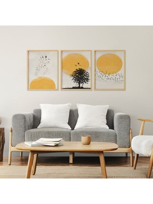 Ayışığı Dizayn Sunrise Sunset-Gündoğumu Günbatımı Doğal Ahşap Çerçeveli 3'lü Tablo Seti