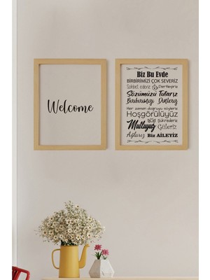 Ayışığı Dizayn Welcome Doğal Ahşap Çerçeveli 2'li Tablo Seti