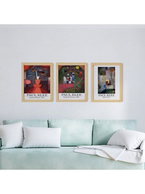 Ayışığı Dizayn Paul Klee Doğal Ahşap Çerçeveli 3'lü Tablo Seti