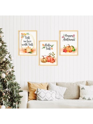 Ayışığı Dizayn Sonbahar Doğal Ahşap Çerçeveli 3'lü Tablo Seti