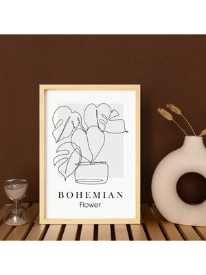 Ayışığı Dizayn Bohem & Iskandinav Bohemian Flower Ahşap Çerçeveli Poster Tekli Dekor Duvar Tablo Seti