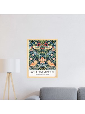 Ayışığı Dizayn William Morris Strawberry Doğal Ahşap Çerçeveli Tekli Tablo Seti