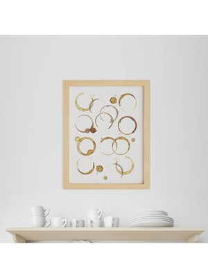 Mutfak Coffee Trace-Kahve Izi Ahşap Çerçeveli Poster Tekli Dekor Duvar Tablo Seti