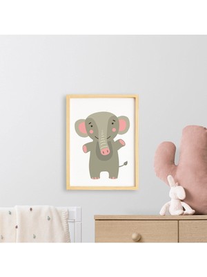 Ayışığı Dizayn Çocuk Elephant-Fil Doğal Ahşap Çerçeveli Tekli Tablo Seti